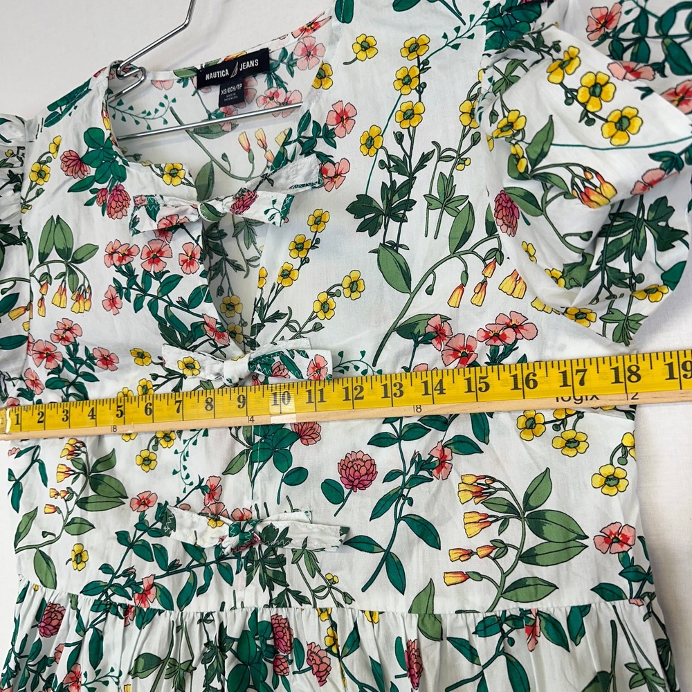 Nautica Jeans Floral Peplum Blouse‎ White Puff Sleeve Women's XS - Picture 4 of 14